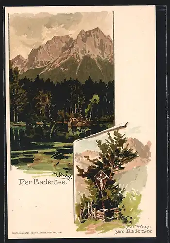 Künstler-AK Otto Strützel: Der Badersee, Wegekreuz