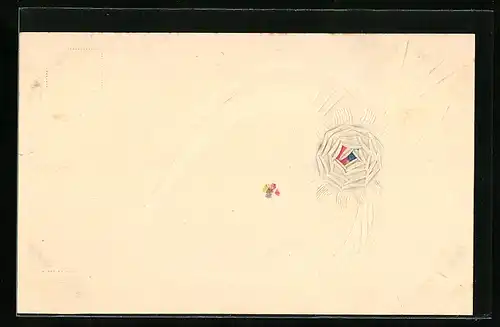 Papierkunst-AK Blume mit Blätterzweigen und gezeichneten Details