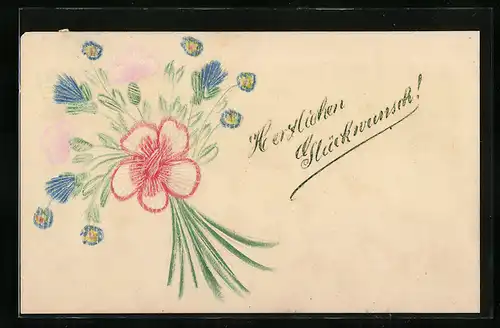 Papierkunst-AK Blumen und Blüten mit gezeichneten Details