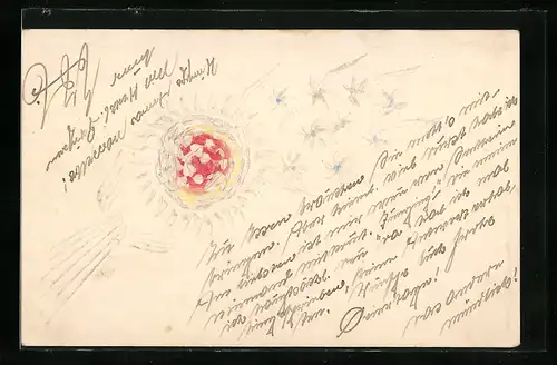 Papierkunst-AK Schöne weisse Blume mit gezeichneten Details