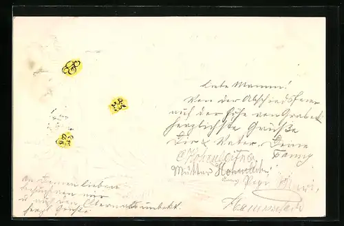 Papierkunst-AK Weisse Blumen und Blätter mit gezeichneten Details