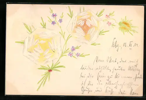 Papierkunst-AK Schöne Blumen mit gezeichneten Details