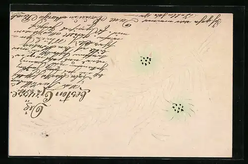 Papierkunst-AK Weisse Blüten und Blätter mit gezeichneten Details