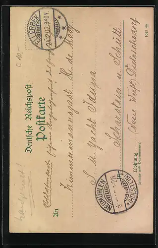 Papierkunst-AK gezeichnetes Häuseridyll zwischen Blumen und Blüten