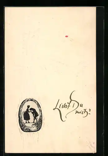 Papierkunst-AK Blätterzweige mit Liebespaar