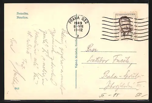 AK Netolice, Strassenpartie mit Bogengang