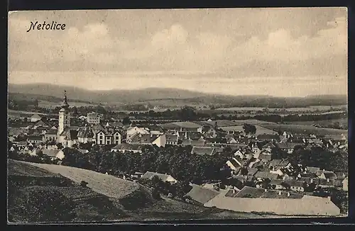 AK Netolice, Teilansicht mit Kirche