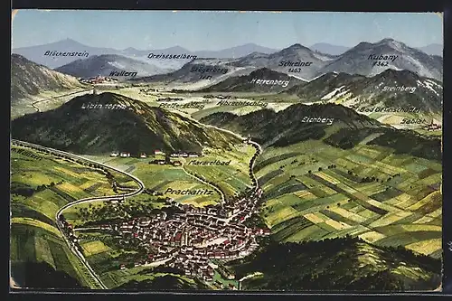 AK Prachatitz, Panorama mit Pfefferschlag, Albrechtschlag und Eichberg