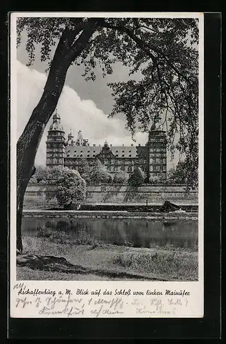 AK Aschaffenburg a. M., Blick auf das Schloss vom linken Mainufer