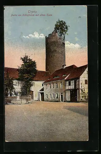 AK Triptis, Schlossplatz mit altem Turm