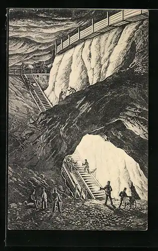 AK Berchtesgaden, Bergleute arbeiten an der Rutschbahn im Salzbergwerk