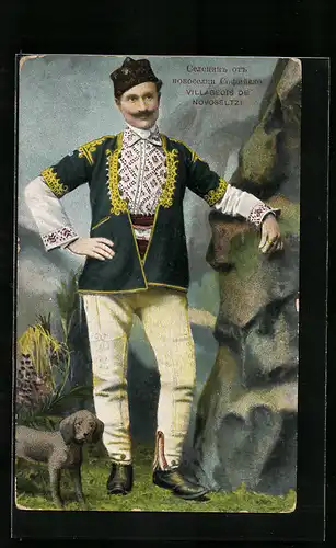 AK Bulgarischer Mann in Tracht mit Hund