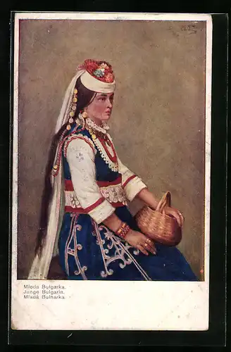 Künstler-AK Junge Bulgarin in Tracht