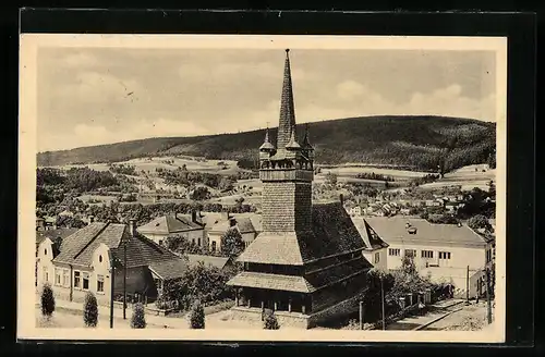 AK Blansko, Ortspartie mit Kirche