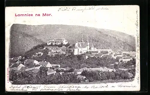 AK Lomnice na Mor, Teilansicht mit Kirche