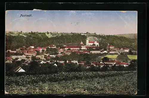 AK Pustimer, Panorama mit Kirche