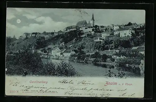 Mondschein-AK Znaim a. d. Thaya, Caronlinenberg mit Kirche