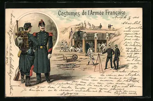 AK Costumes de l`Armée Francaise, Soldaten bei Bauarbeiten