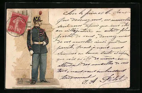 AK Französischer Soldat in Uniform mit Gewehr