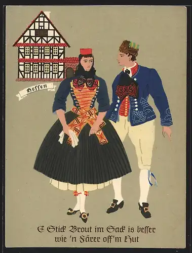 AK Hessen, Liebespaar in hessischer Tracht