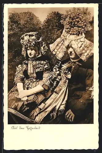 AK Schwälmerpaar im Hochzeitsstaat, Hessische Tracht