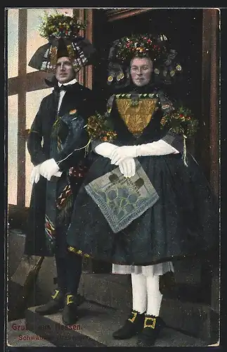 AK Schwälmer Brautpaar, hessische Tracht