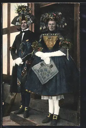 AK Brautpaar in Schwälmer Tracht