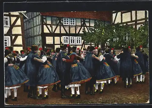 AK Paare in hessischer Tracht beim Tanz