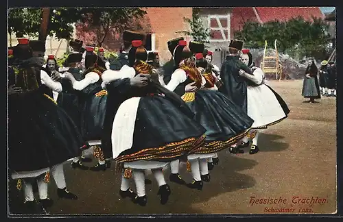 AK Paare beim Schwälmer Tanz, Hessische Trachten