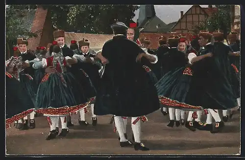 AK Paare in hessischer Tracht beim Tanz