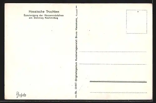 AK Spaziergang der Hessenmädchen am Sonntag Nachmittag, Hessische Trachten