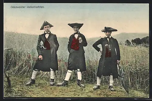 AK Drei junge Männer in Odenwälder Volkstrachten