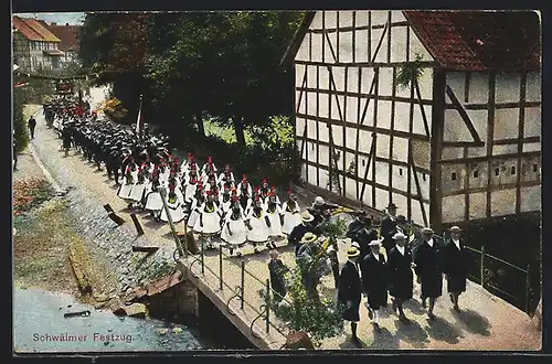 AK Dorfbewohner bei Parade in hessischer Tracht