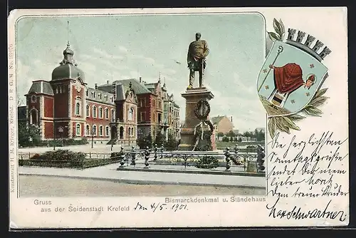 AK Krefeld, Bismarckdenkmal und Ständehaus, Wappen