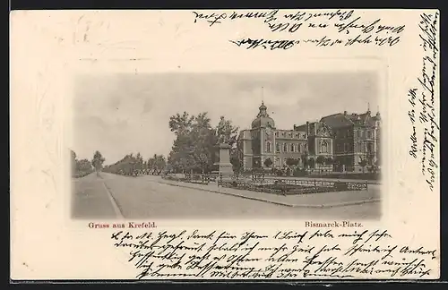 Präge-AK Krefeld, Bismarck-Platz mit Denkmal