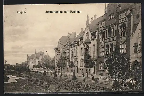 AK Krefeld, Bismarckplatz mit Denkmal