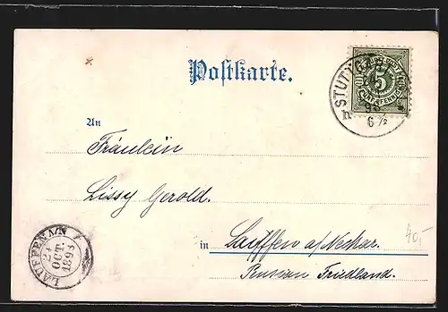 Lithographie Stuttgart, Kaiser Wilhelm-Denkmal