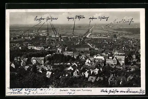 AK Durlach, Totalansicht vom Turmberg aus gesehen