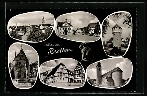 AK Bretten, Kirche, Brunnen, Strassenpartie