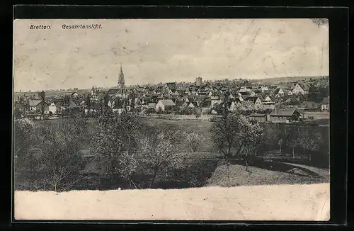 AK Bretten, Ortspanorama mit Kirchturm