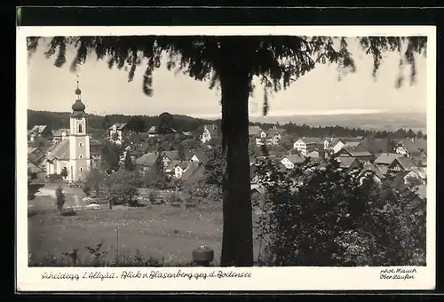 AK Scheidegg i. Allgäu, Blick v. Blasenberg gegen den Bodensee mit Kirche