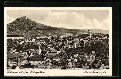 AK Hechingen, Ortsansicht mit Burg Hohenzollern