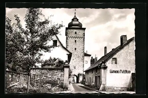 AK Durlach, Strassenpartie mit Gärtnerei Ph. H. Meier am Tor