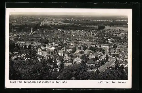 AK Karlsruhe-Durlach /Baden, Blick vom Turmberg auf den Ort