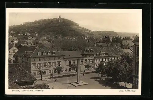 AK Karlsruhe-Durlach, Traindenkmal und Turmberg