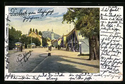 AK Karlsruhe-Durlach, Strassenpartie im Ort