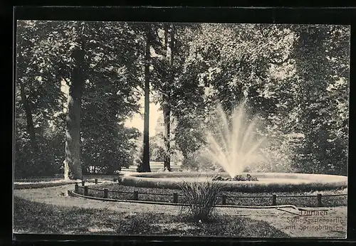 AK Durlach, Schlossgartenpartie mit Springbrunnen