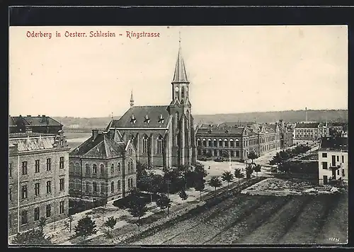 AK Oderberg in Oesterr. Schlesien, Ringstrasse mit Kirche
