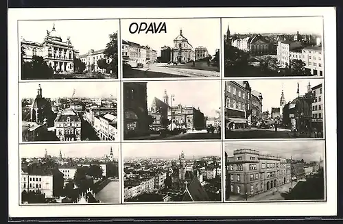 AK Opava, Gebäudeansicht, Kirche, Strassenpartie