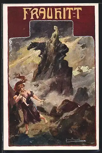 Künstler-AK Heinz Pinggera: Junge Frau fürchtet sich vor Frau Hitt